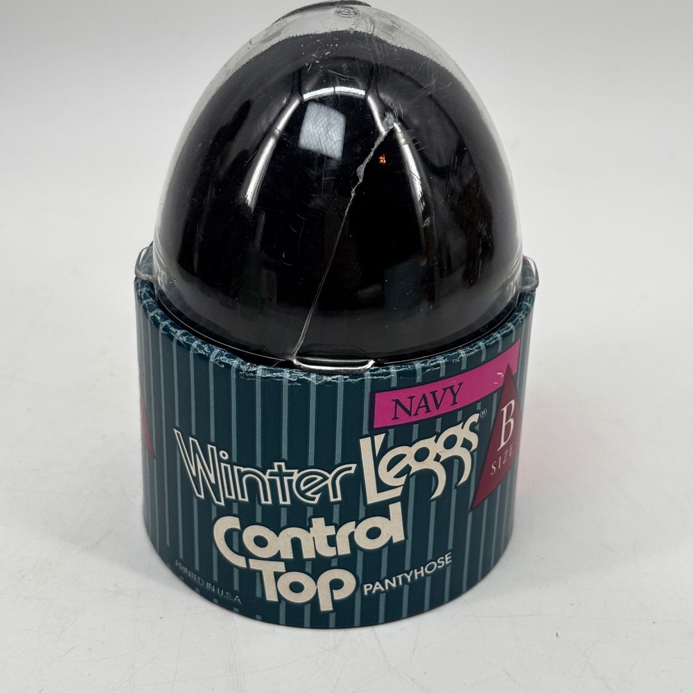 Vintage Leggs Winter Leggs Control Top Pantyhose Navy Blue Ribbed Opaque Size B